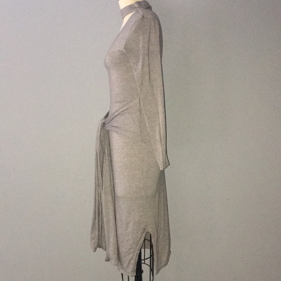 Grey Choker Tie Front Dress - Picture 4 of 5